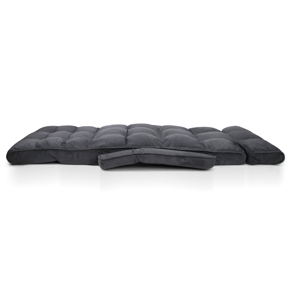 Artiss Adjustable Lounger with Arms in Charcoal, showcasing its plush padding and adjustable features for ultimate comfort.