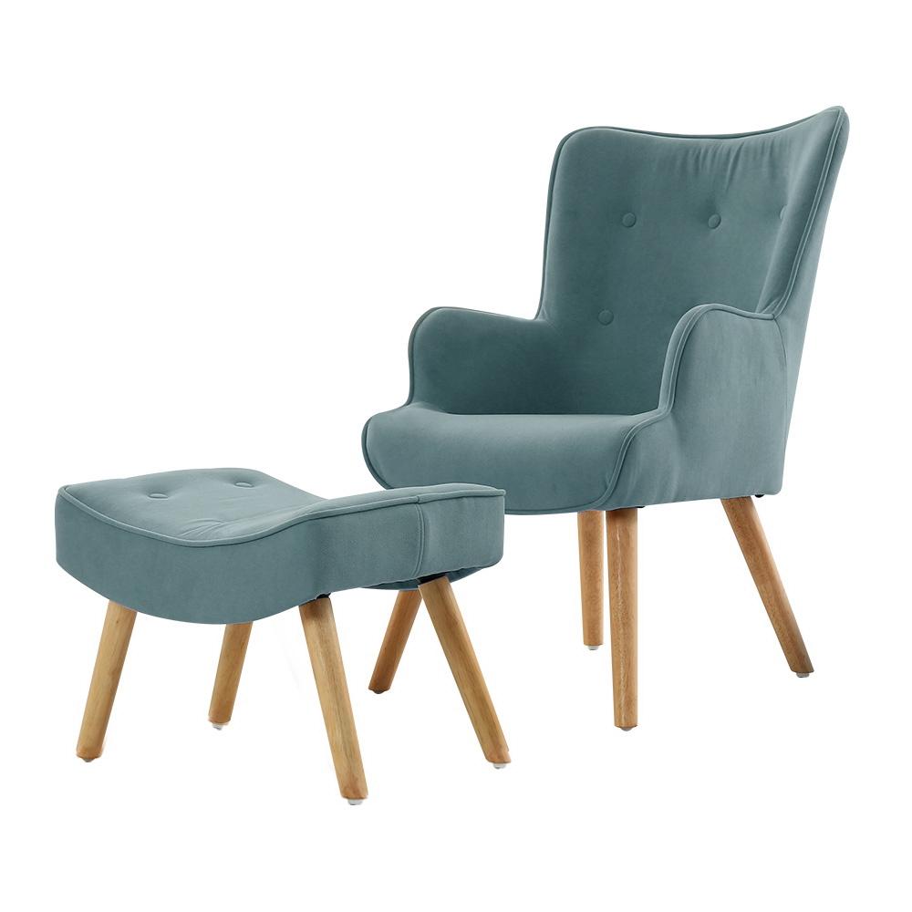 Artiss Armchair Lounge Chair with Ottoman in elegant design, featuring premium linen fabric and sturdy rubberwood legs.