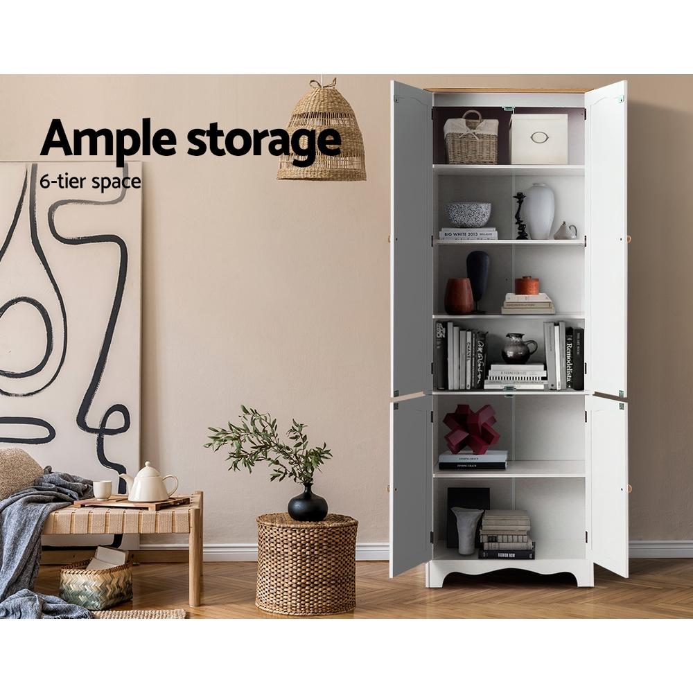 Artiss Buffet Sideboard Kitchen Cupboard in white, featuring six tiers of storage and elegant design with magnetic doors.