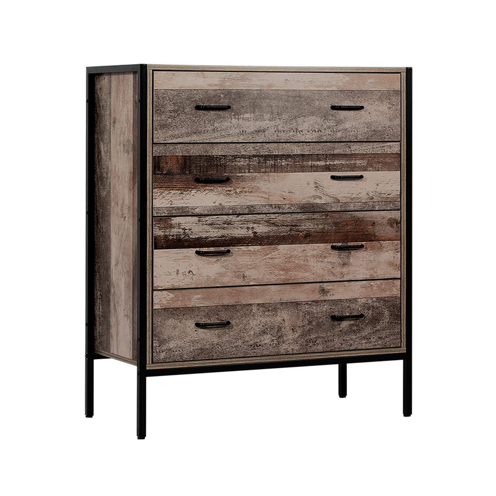 Artiss Chest of Drawers Tallboy Dresser with four spacious drawers and metal tube legs, showcasing a stylish and practical design.