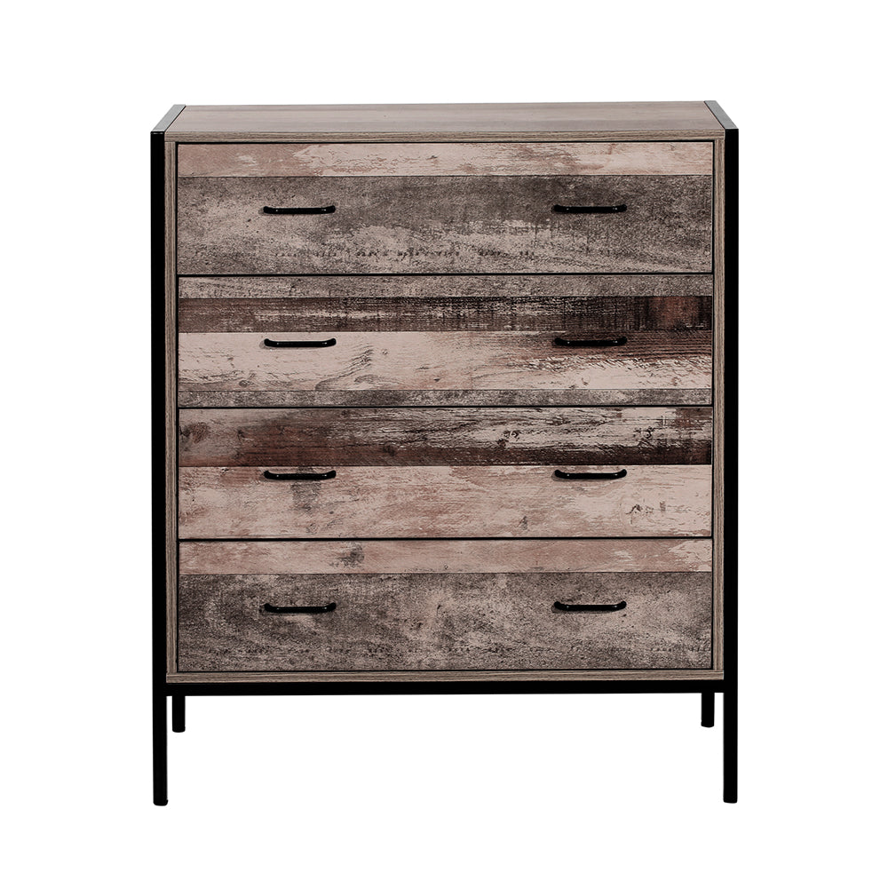 Artiss Chest of Drawers Tallboy Dresser with four spacious drawers and metal tube legs, showcasing a stylish and practical design.