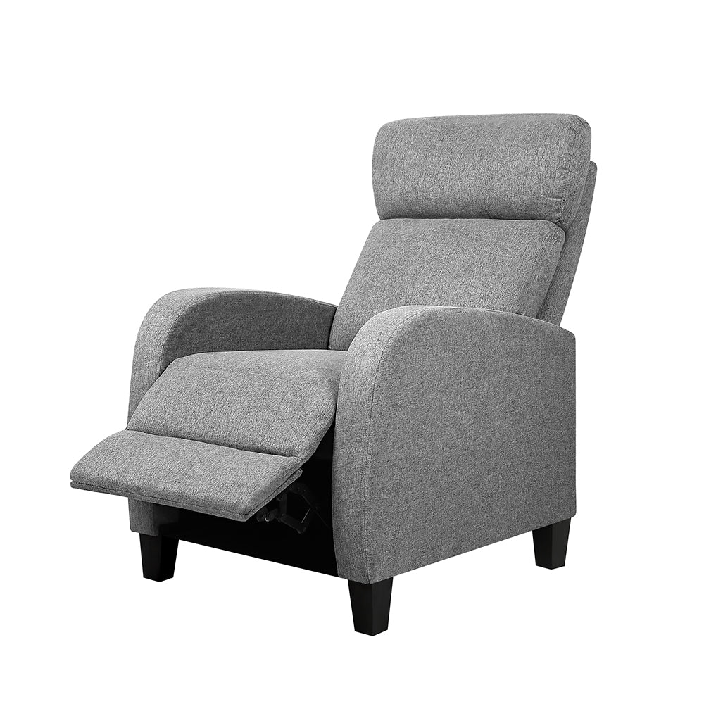 Artiss Fabric Reclining Armchair in Grey, featuring a sleek design, plush cushioning, and adjustable reclining positions for ultimate comfort.