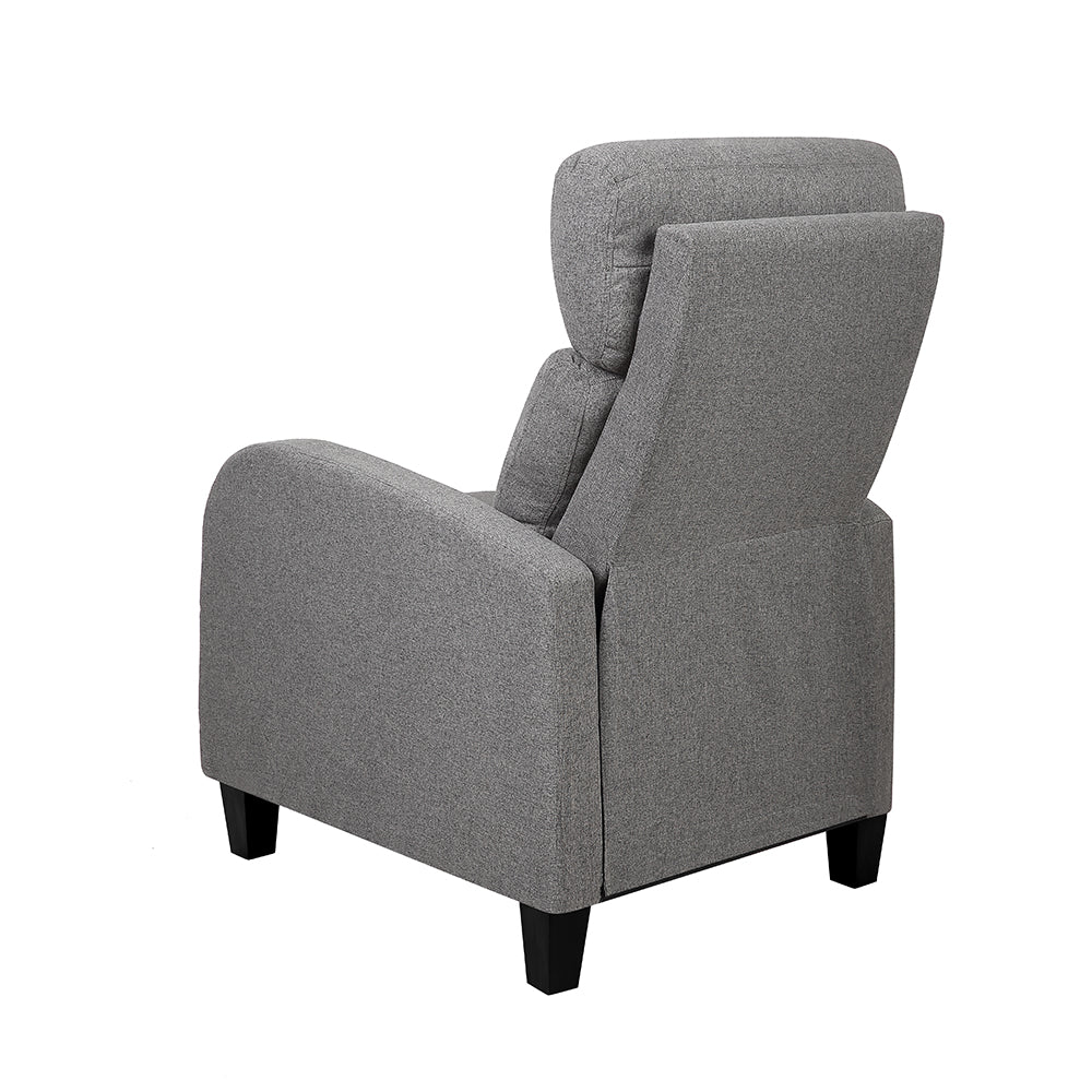 Artiss Fabric Reclining Armchair in Grey, featuring a sleek design, plush cushioning, and adjustable reclining positions for ultimate comfort.