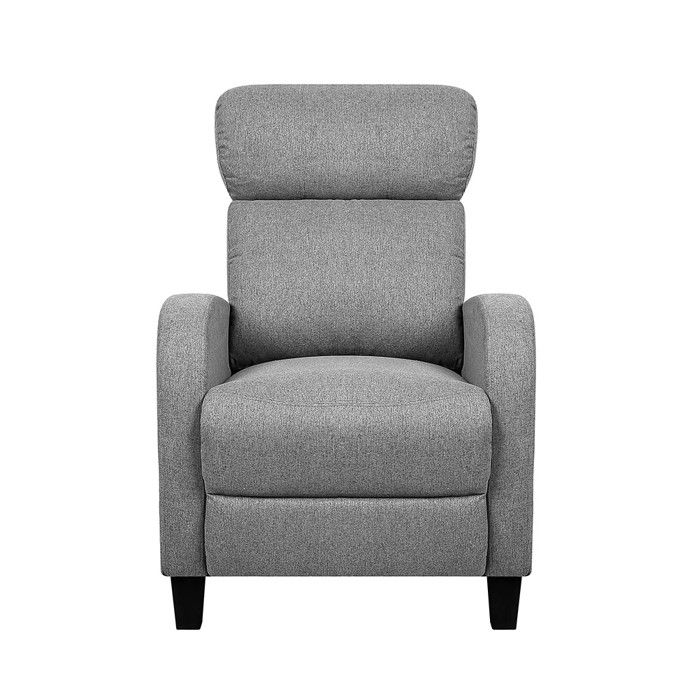 Artiss Fabric Reclining Armchair in Grey, featuring a sleek design, plush cushioning, and adjustable reclining positions for ultimate comfort.