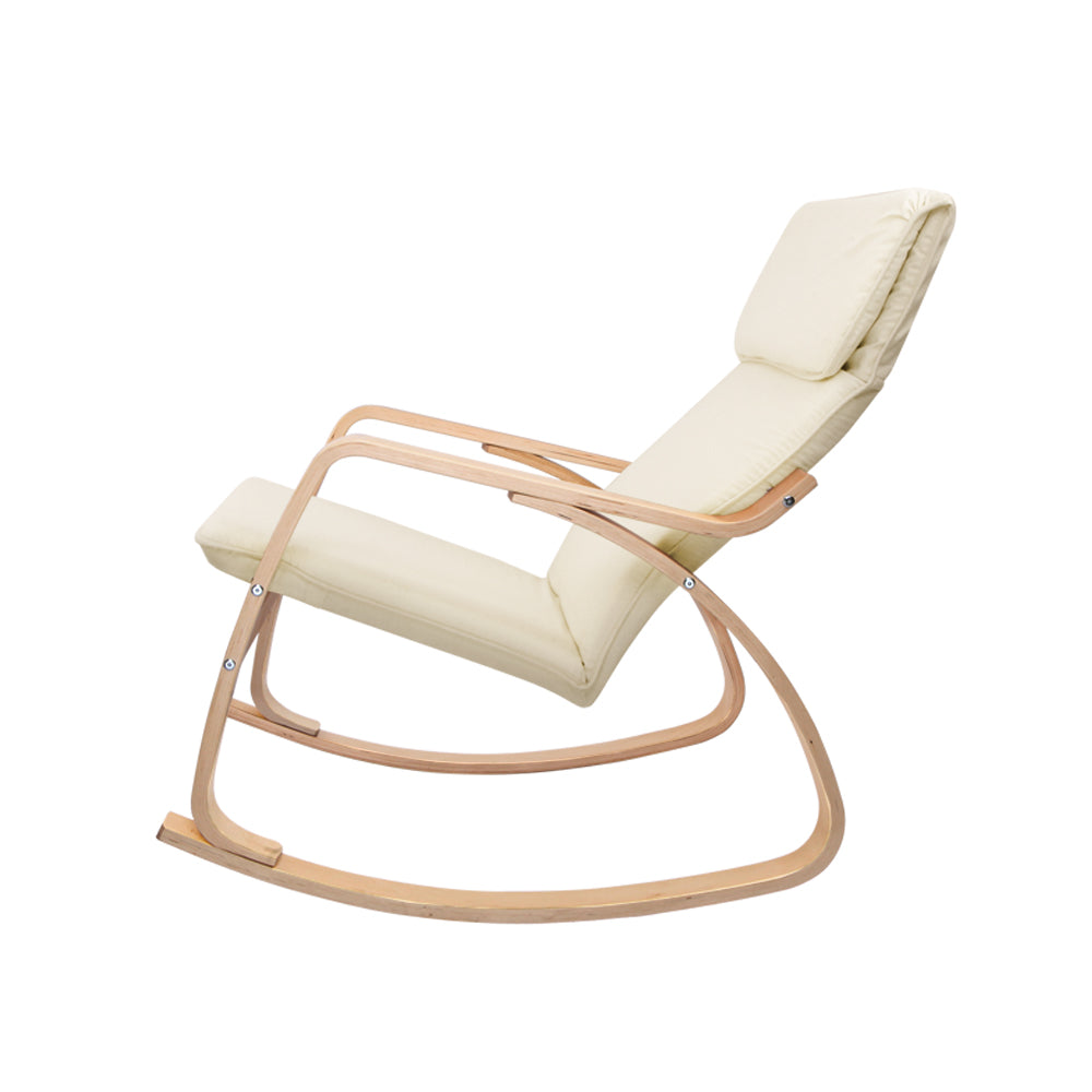 Artiss Fabric Rocking Armchair in Beige with bentwood frame and soft cotton upholstery, showcasing ergonomic design and removable cover.