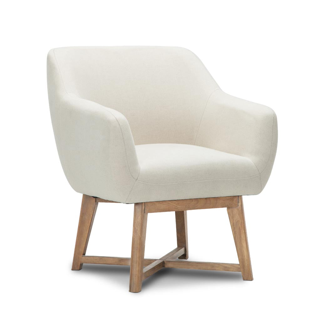 Artiss Fabric Tub Lounge Armchair in Beige with criss-cross base and thick cushioned seat, perfect for stylish comfort.