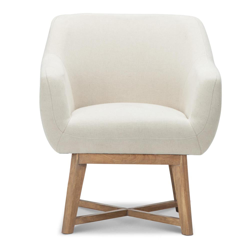 Artiss Fabric Tub Lounge Armchair in Beige with criss-cross base and thick cushioned seat, perfect for stylish comfort.