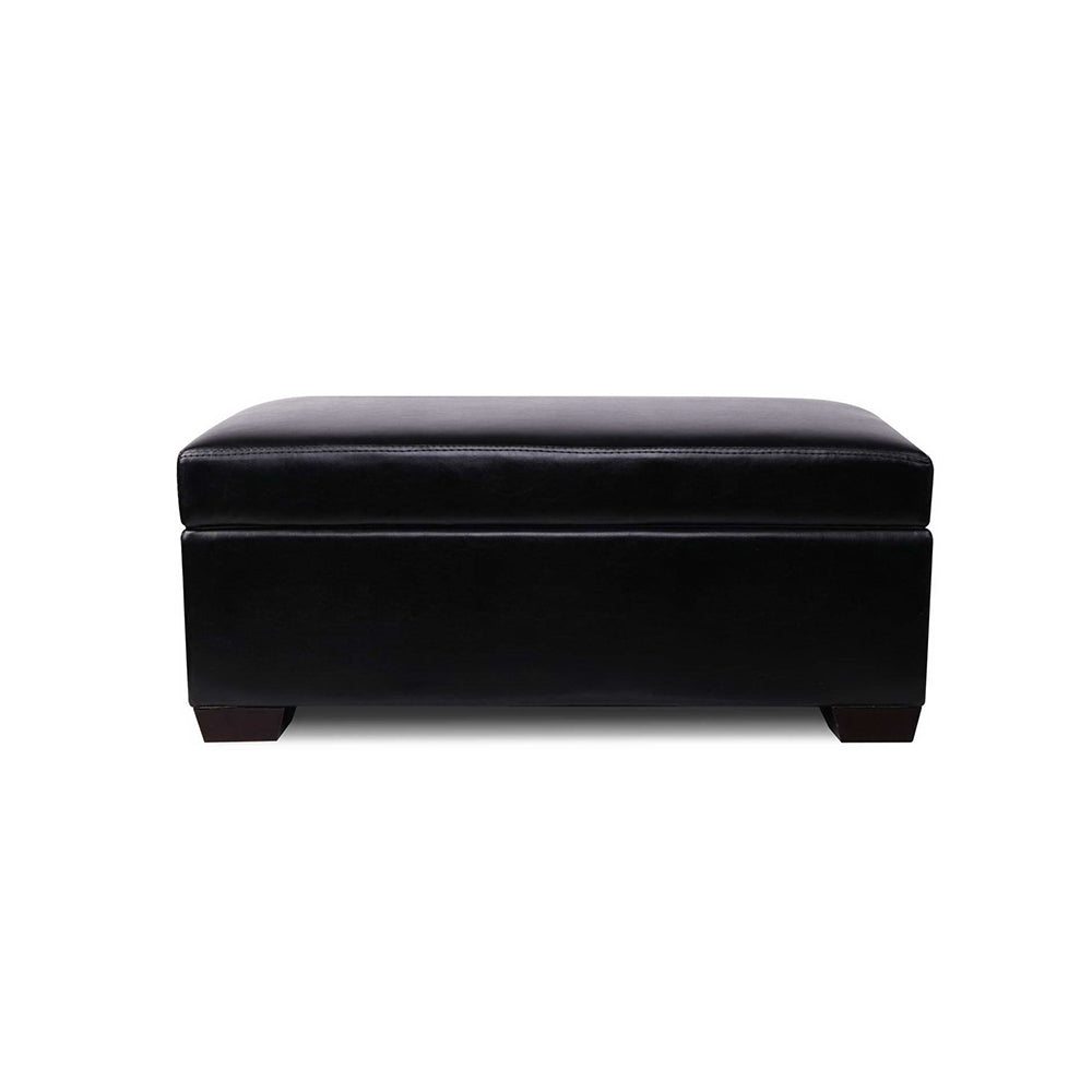 Artiss Faux PU Leather Storage Ottoman in black, featuring a cushioned top and spacious storage compartment.