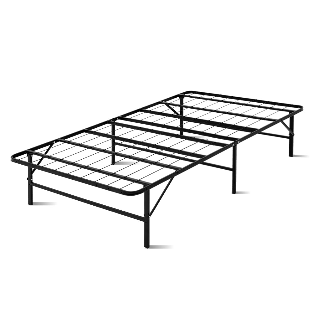 Artiss Foldable King Single Metal Bed Frame in Black, showcasing its sturdy design and foldable feature for easy storage.