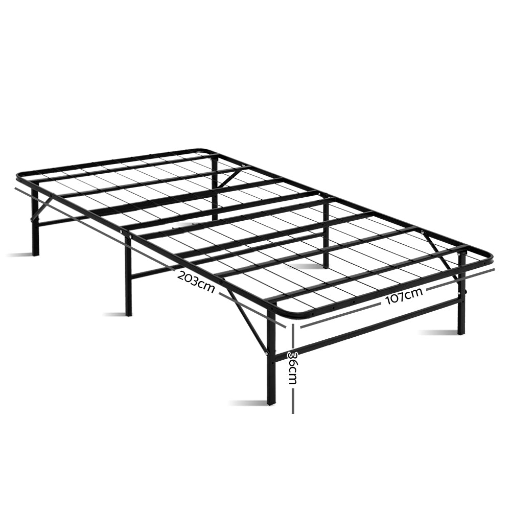 Artiss Foldable King Single Metal Bed Frame in Black, showcasing its sturdy design and foldable feature for easy storage.