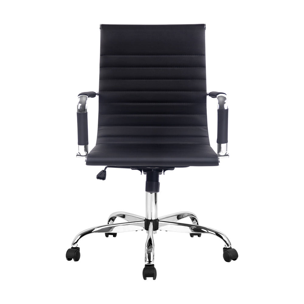 Artiss Gaming Office Chair in black faux leather with chrome base, showcasing its elegant design and features.