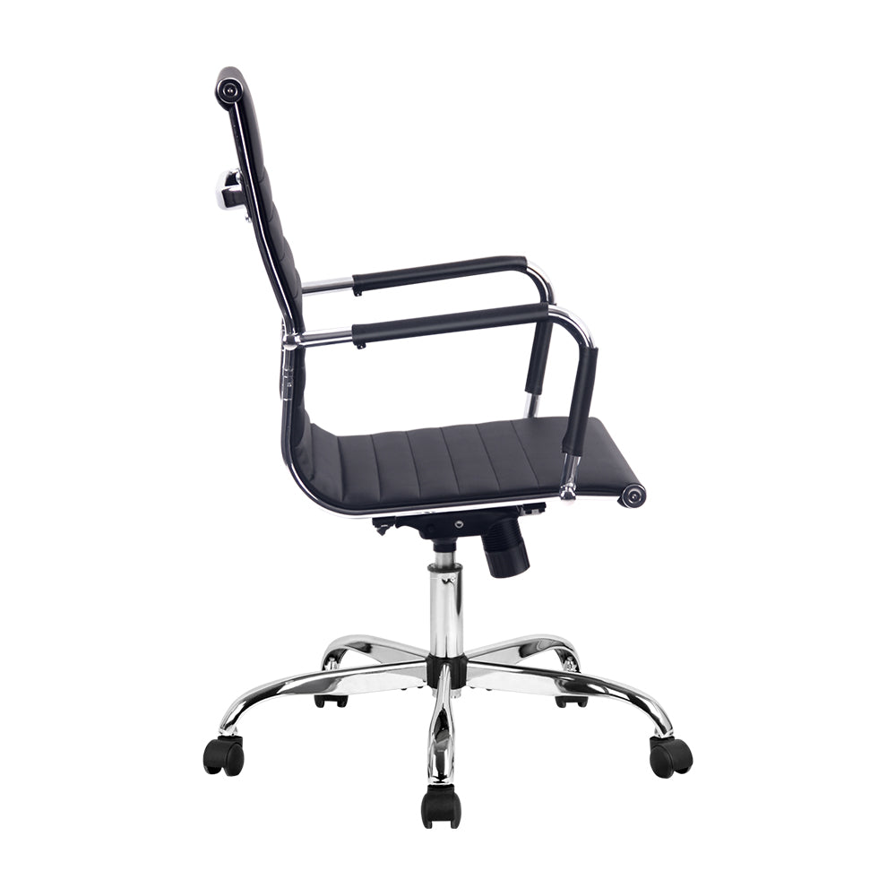 Artiss Gaming Office Chair in black faux leather with chrome base, showcasing its elegant design and features.