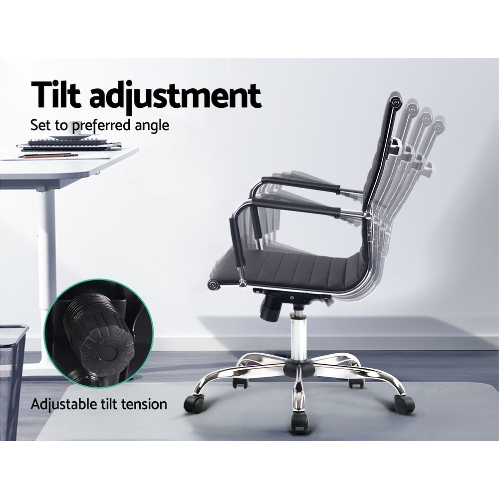 Artiss Gaming Office Chair in black faux leather with chrome base, showcasing its elegant design and features.