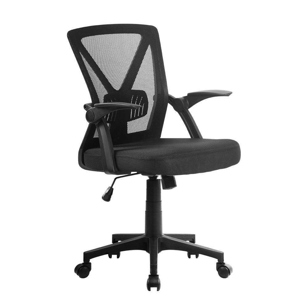 Artiss Gaming Office Chair featuring a black mesh design, adjustable lumbar support, and flip-up armrests, perfect for gaming and office use.