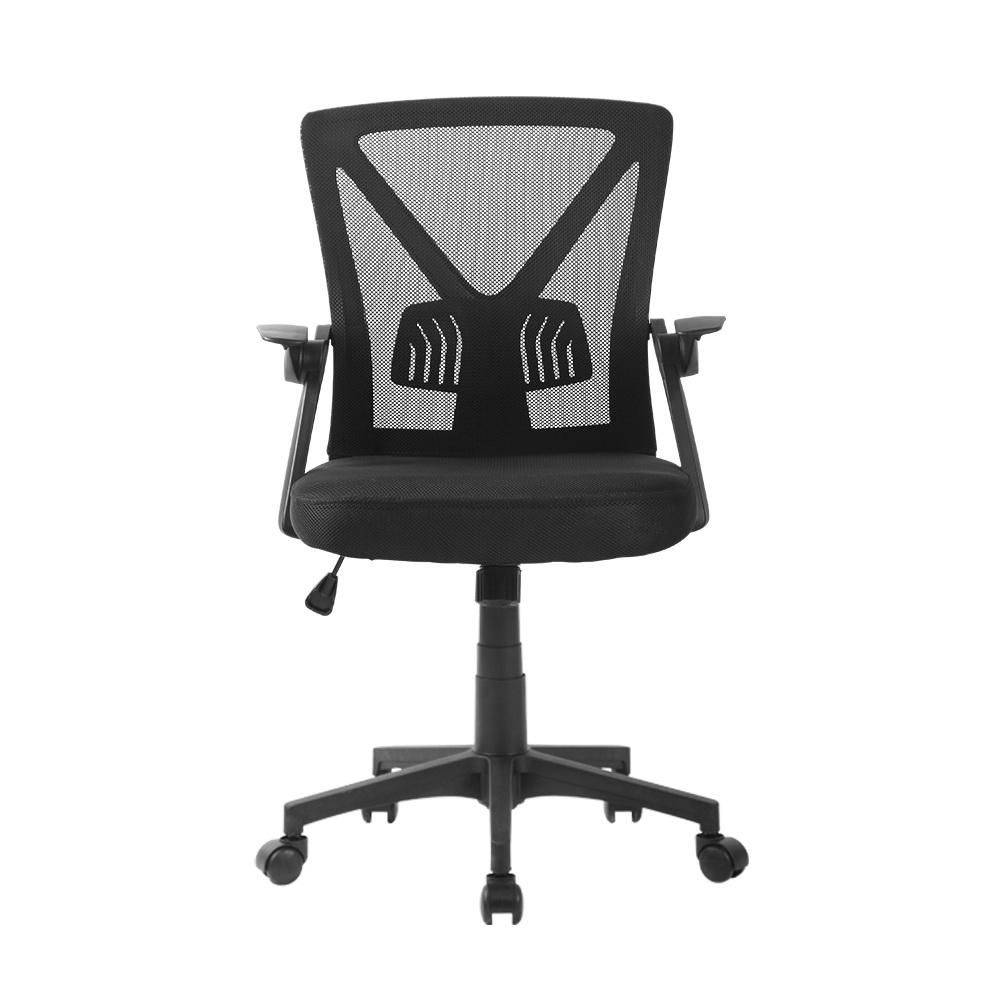 Artiss Gaming Office Chair featuring a black mesh design, adjustable lumbar support, and flip-up armrests, perfect for gaming and office use.