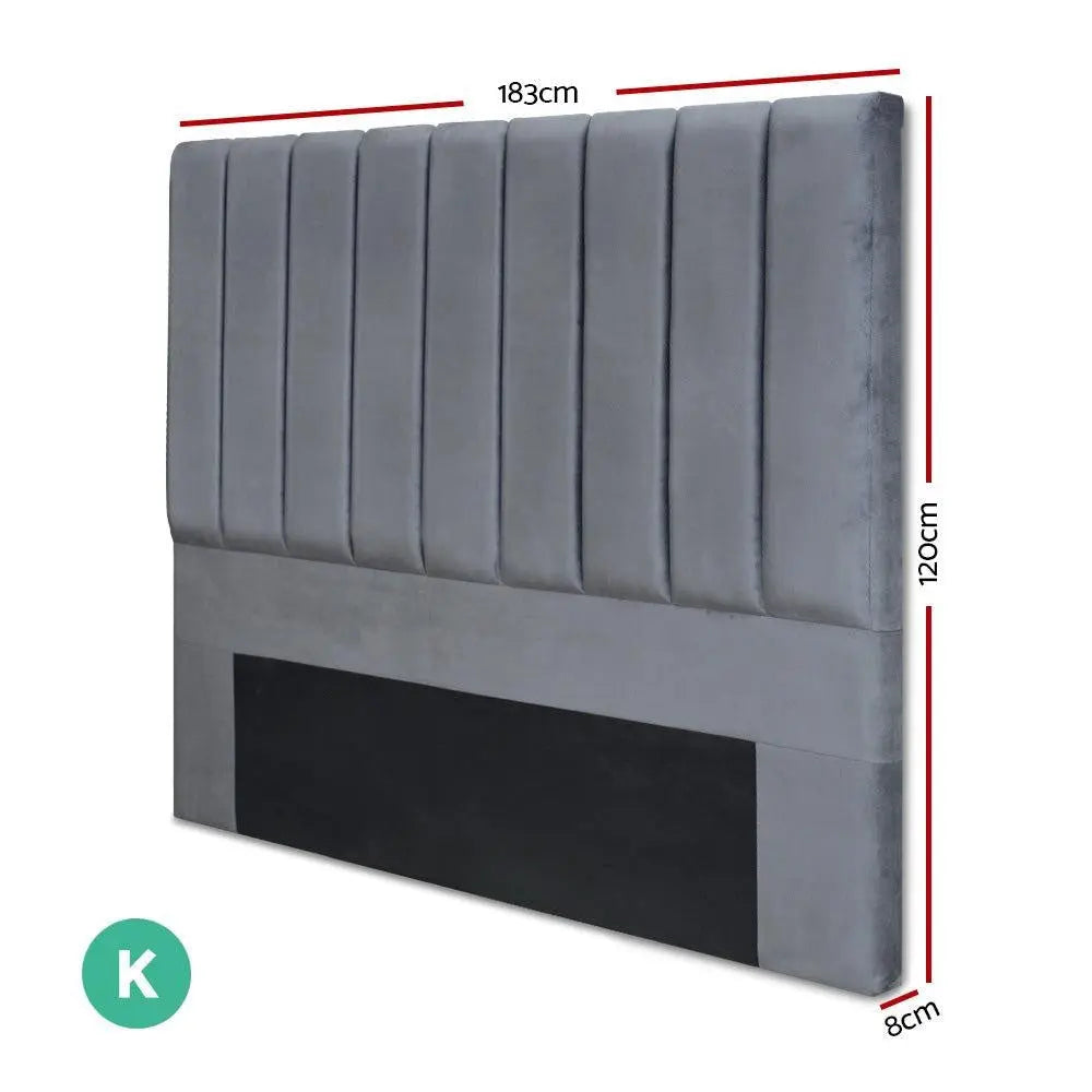 Artiss King Size Fabric Bed Headboard in Grey with plush velvet upholstery and elegant design.