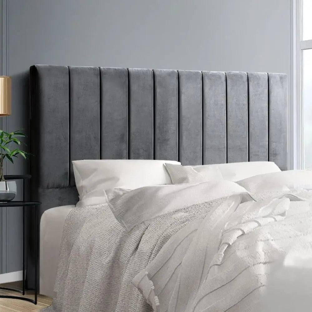 Artiss King Size Fabric Bed Headboard in Grey with plush velvet upholstery and elegant design.