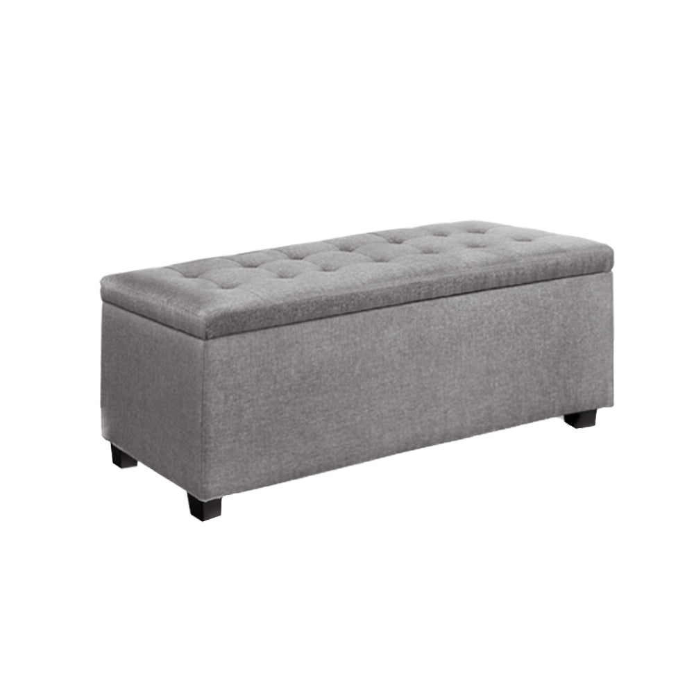 Artiss Large Fabric Storage Ottoman in Light Grey, featuring a plush cushion-top and spacious storage compartment.