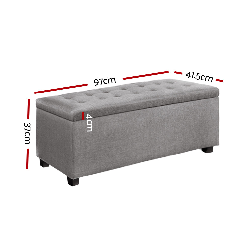 Artiss Large Fabric Storage Ottoman in Light Grey, featuring a plush cushion-top and spacious storage compartment.