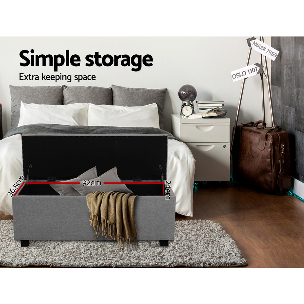 Artiss Large Fabric Storage Ottoman in Light Grey, featuring a plush cushion-top and spacious storage compartment.