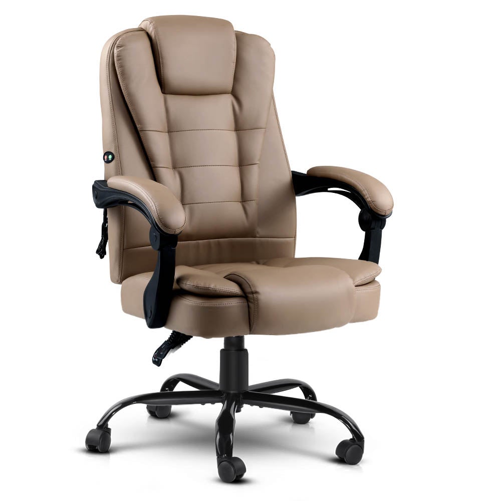 Artiss Massage Office Chair in espresso color, featuring PU leather upholstery, adjustable backrest, and massage functionality.