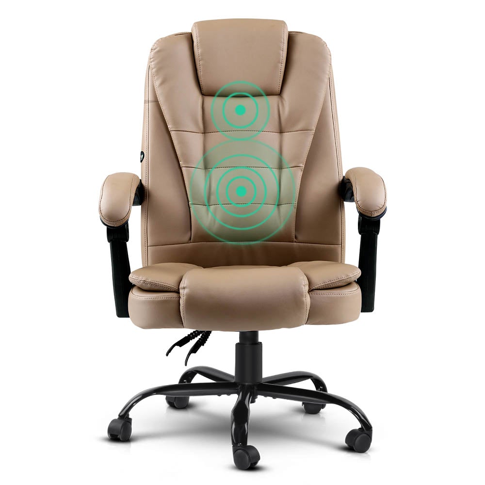 Artiss Massage Office Chair in espresso color, featuring PU leather upholstery, adjustable backrest, and massage functionality.