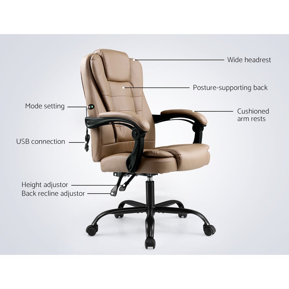 Artiss Massage Office Chair in espresso color, featuring PU leather upholstery, adjustable backrest, and massage functionality.