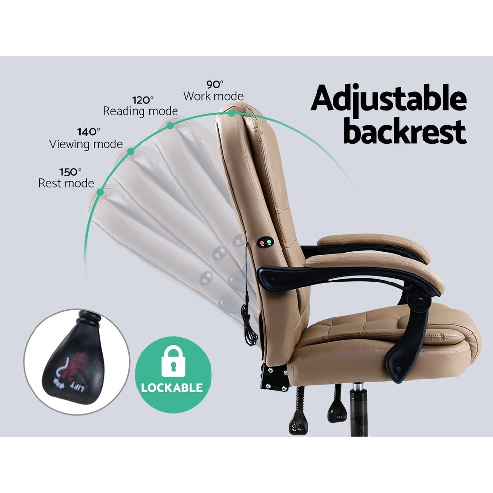 Artiss Massage Office Chair in espresso color, featuring PU leather upholstery, adjustable backrest, and massage functionality.