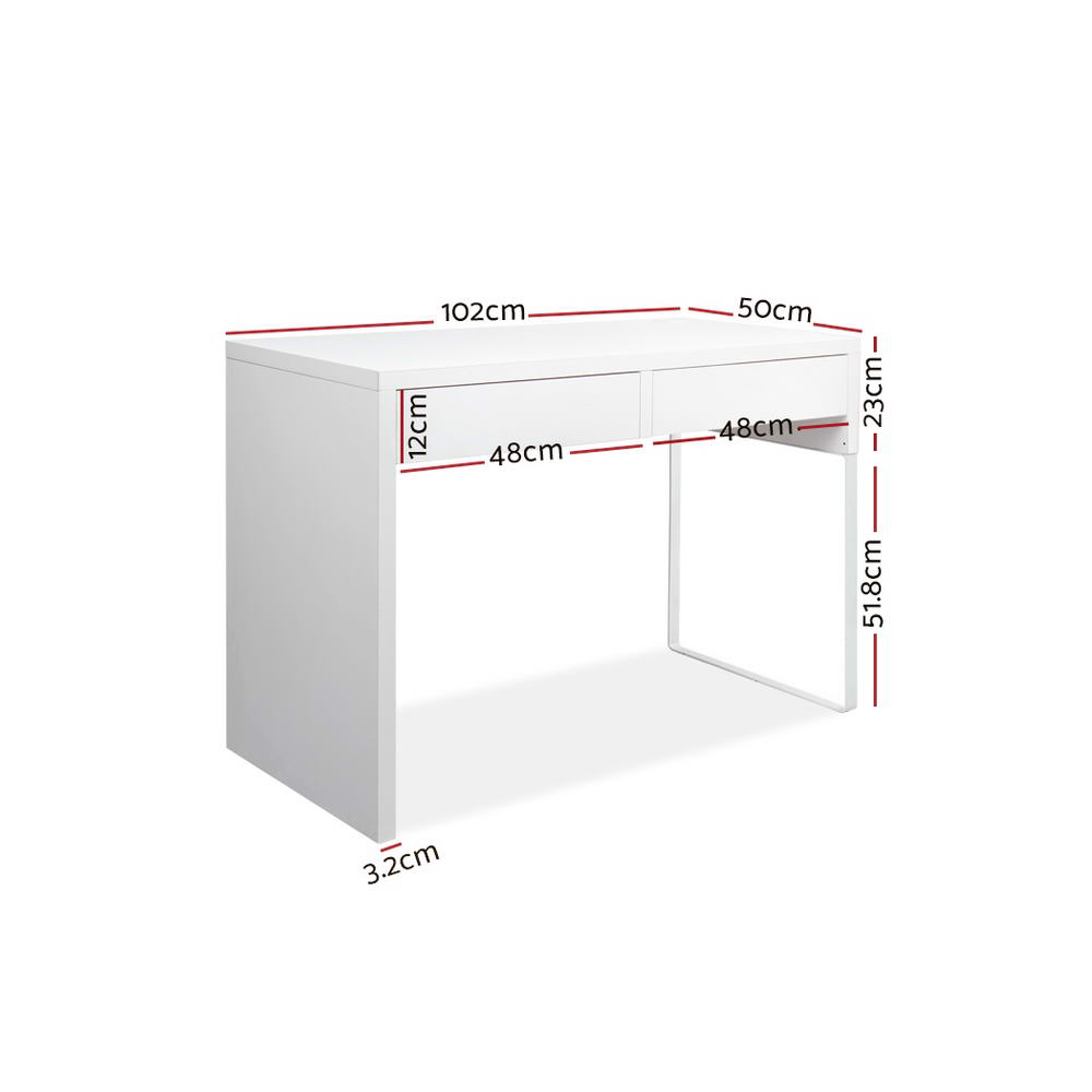 Artiss Metal Desk in white featuring two drawers and durable powder-coated legs, perfect for a modern workspace.