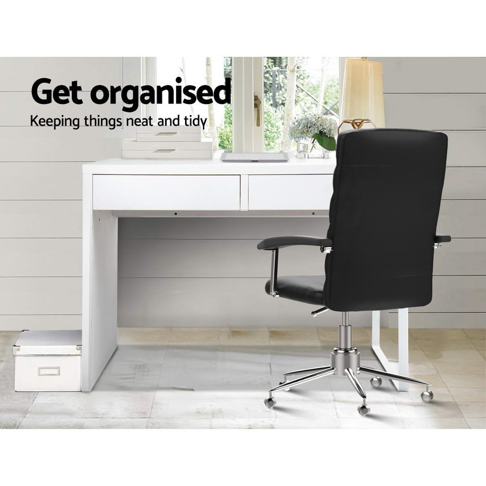 Artiss Metal Desk in white featuring two drawers and durable powder-coated legs, perfect for a modern workspace.