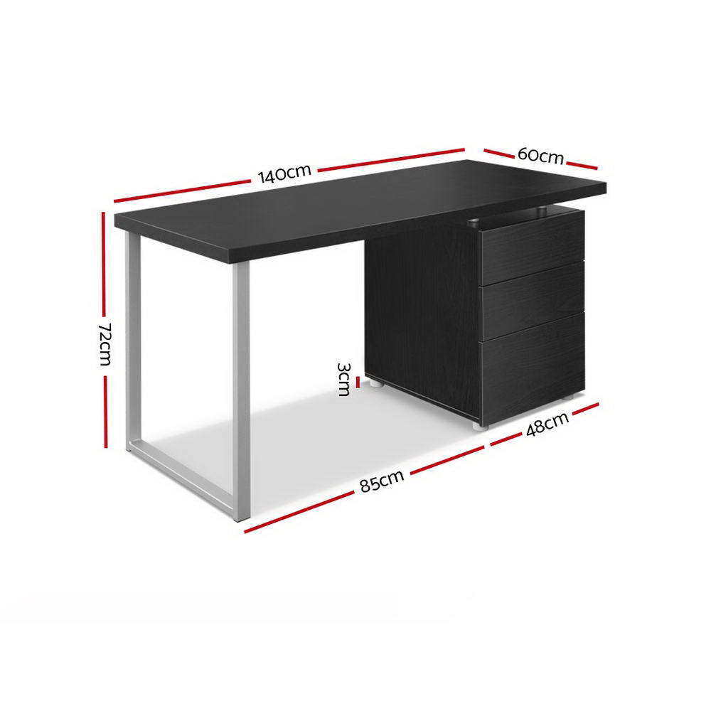 Artiss Metal Desk in black featuring three drawers and sturdy construction, ideal for modern workspaces.