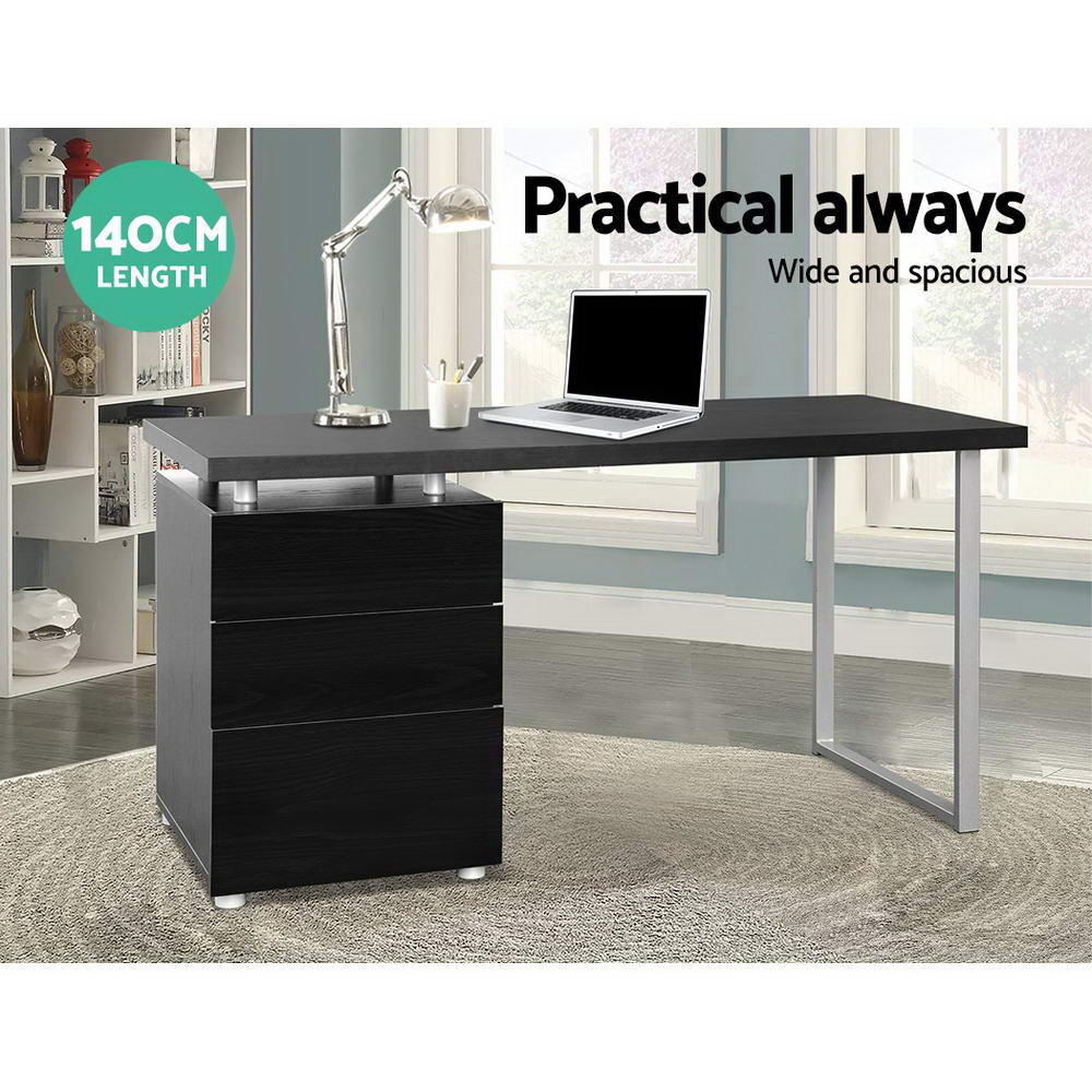 Artiss Metal Desk in black featuring three drawers and sturdy construction, ideal for modern workspaces.