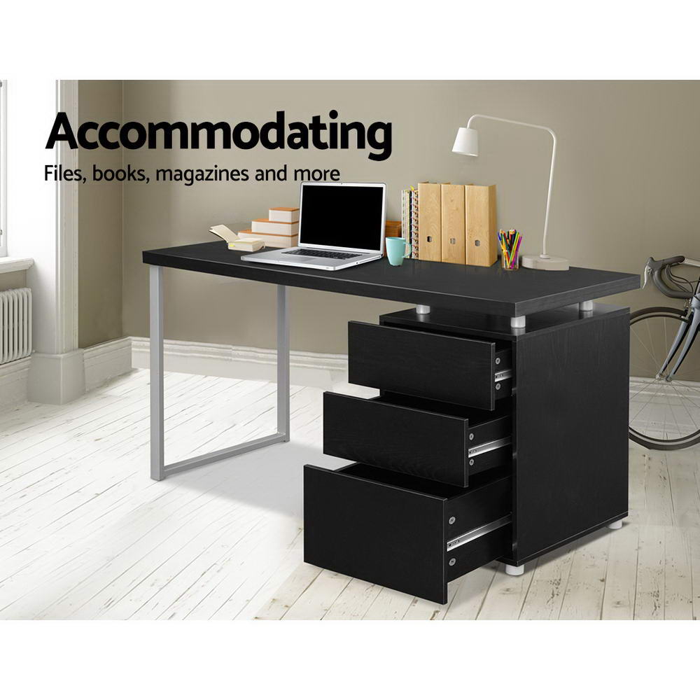 Artiss Metal Desk in black featuring three drawers and sturdy construction, ideal for modern workspaces.