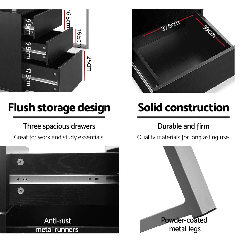 Artiss Metal Desk in black featuring three drawers and sturdy construction, ideal for modern workspaces.