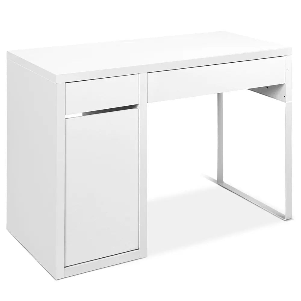 Artiss Metal Desk with Storage Cabinets in White, featuring sleek design, two drawers, and a three-tier cabinet for organized workspace.