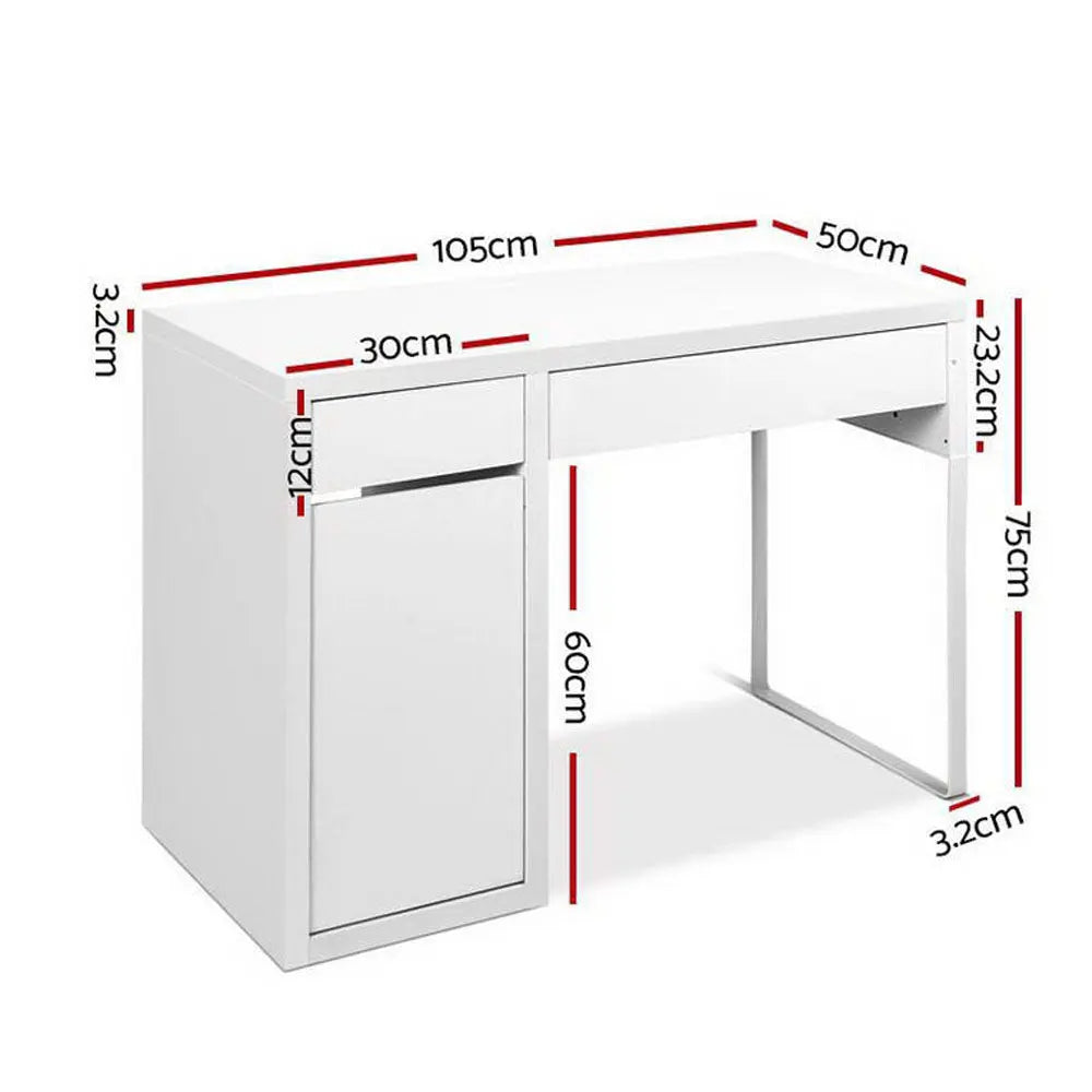 Artiss Metal Desk with Storage Cabinets in White, featuring sleek design, two drawers, and a three-tier cabinet for organized workspace.