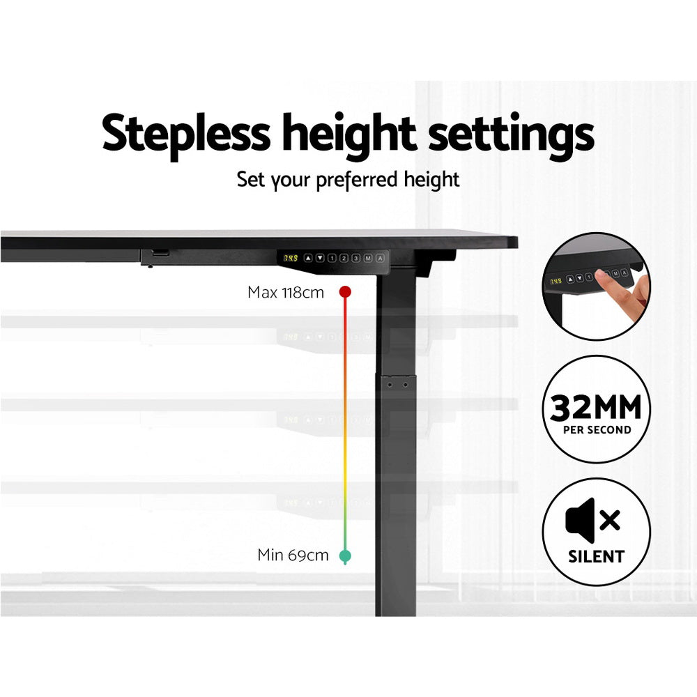 Artiss Motorised Standing Desk in Black, showcasing its sleek design and digital control panel.