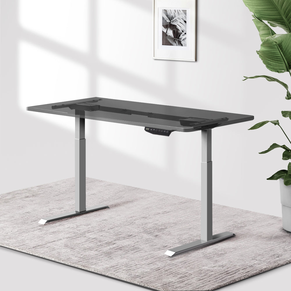 Artiss Motorised Standing Desk in Grey with dual motors and digital control panel, showcasing its height adjustable features.