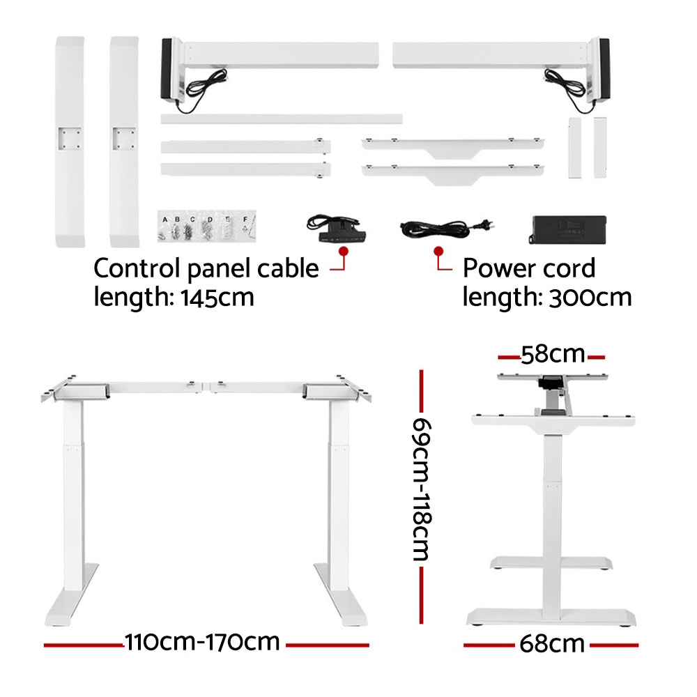 Artiss Motorised Standing Desk in white, featuring a sleek design with a digital control panel and dual motors for height adjustment.