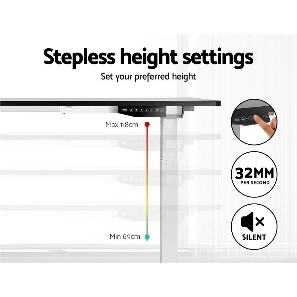 Artiss Motorised Standing Desk in white, featuring a sleek design with a digital control panel and dual motors for height adjustment.