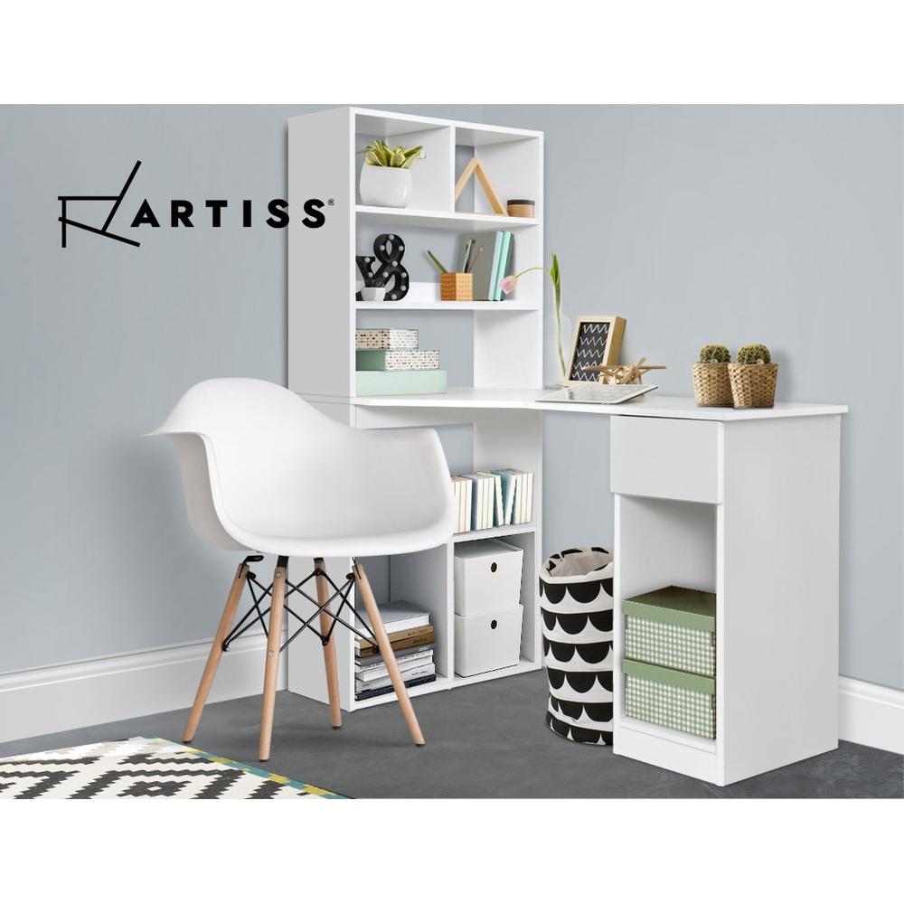 Artiss Office Computer Desk featuring a stylish white design with 5-tier shelving and spacious drawer, ideal for home and office use.