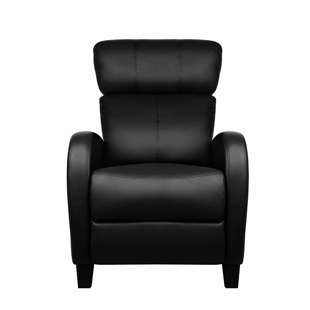 Artiss PU Leather Reclining Armchair in Black with adjustable reclining positions and thick cushion for comfort.