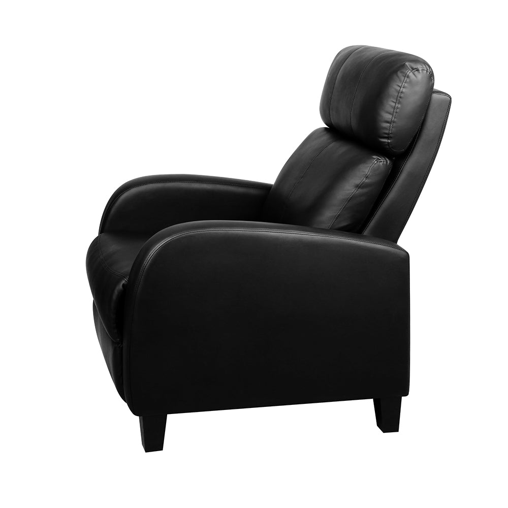 Artiss PU Leather Reclining Armchair in Black with adjustable reclining positions and thick cushion for comfort.