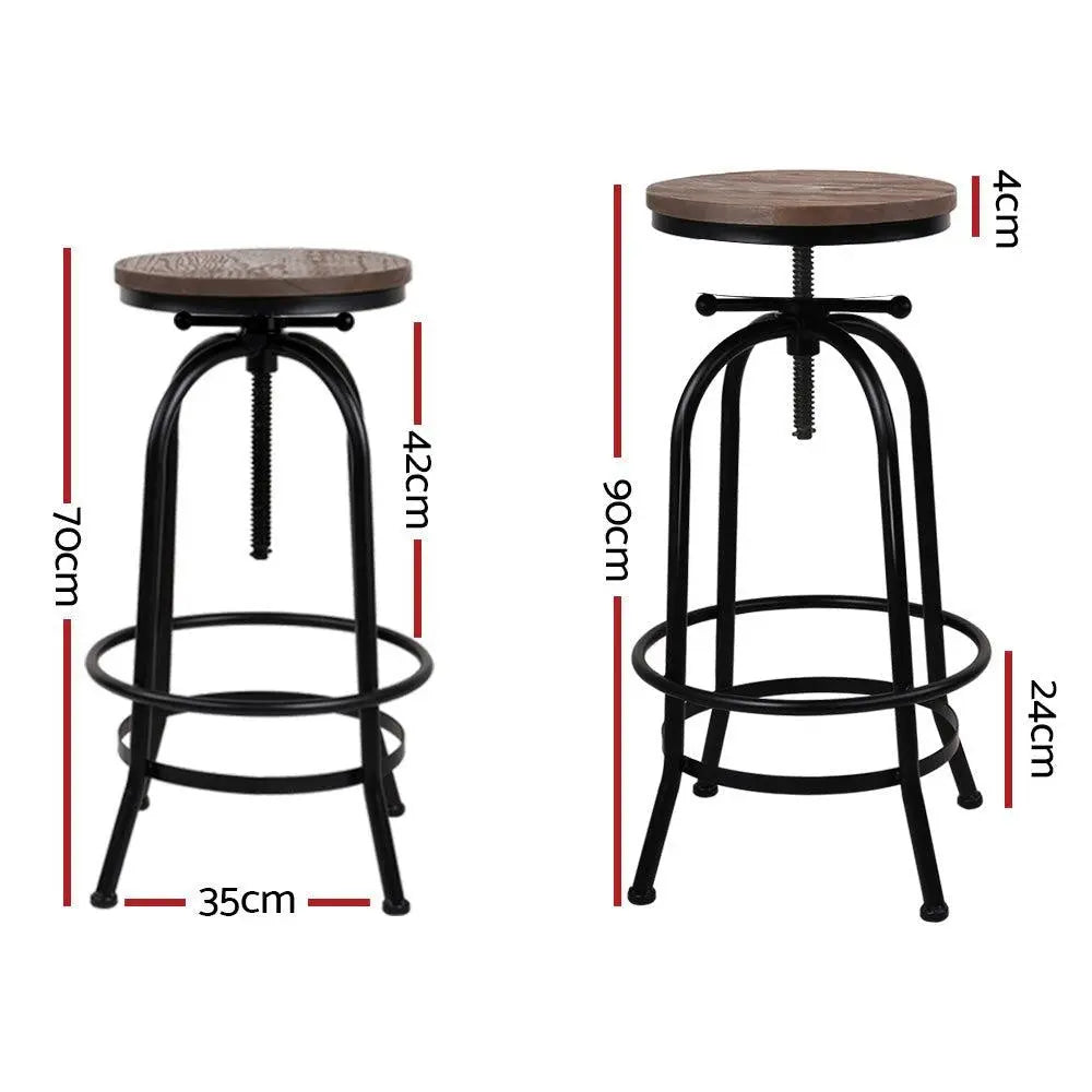 Artiss Set of 2 Bar Stools featuring a round elm wood seat and a sturdy black metal frame, showcasing a modern industrial design.