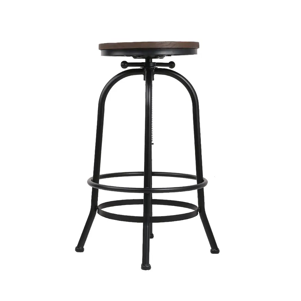 Artiss Set of 2 Bar Stools featuring a round elm wood seat and a sturdy black metal frame, showcasing a modern industrial design.