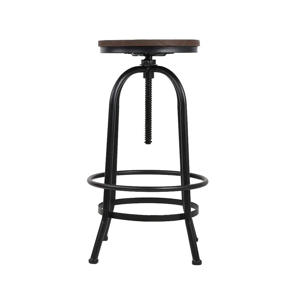 Artiss Set of 2 Bar Stools featuring a round elm wood seat and a sturdy black metal frame, showcasing a modern industrial design.