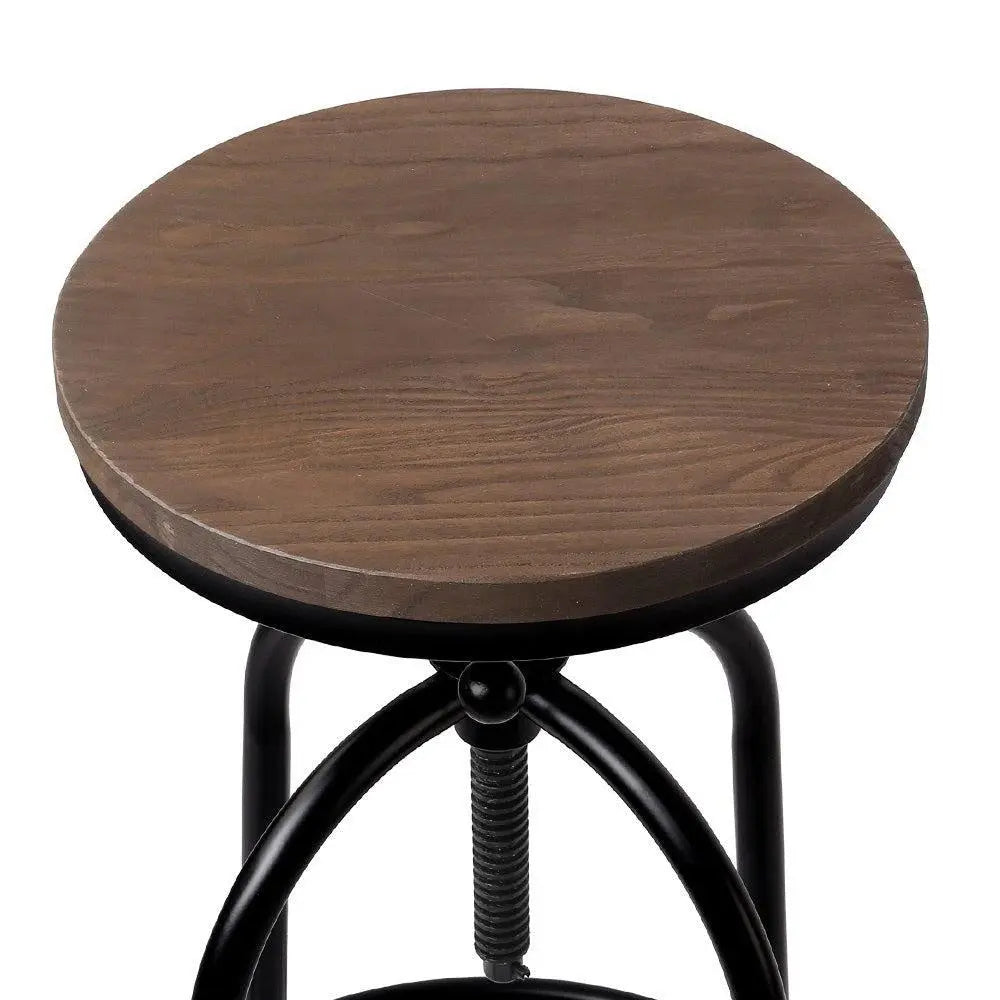 Artiss Set of 2 Bar Stools featuring a round elm wood seat and a sturdy black metal frame, showcasing a modern industrial design.