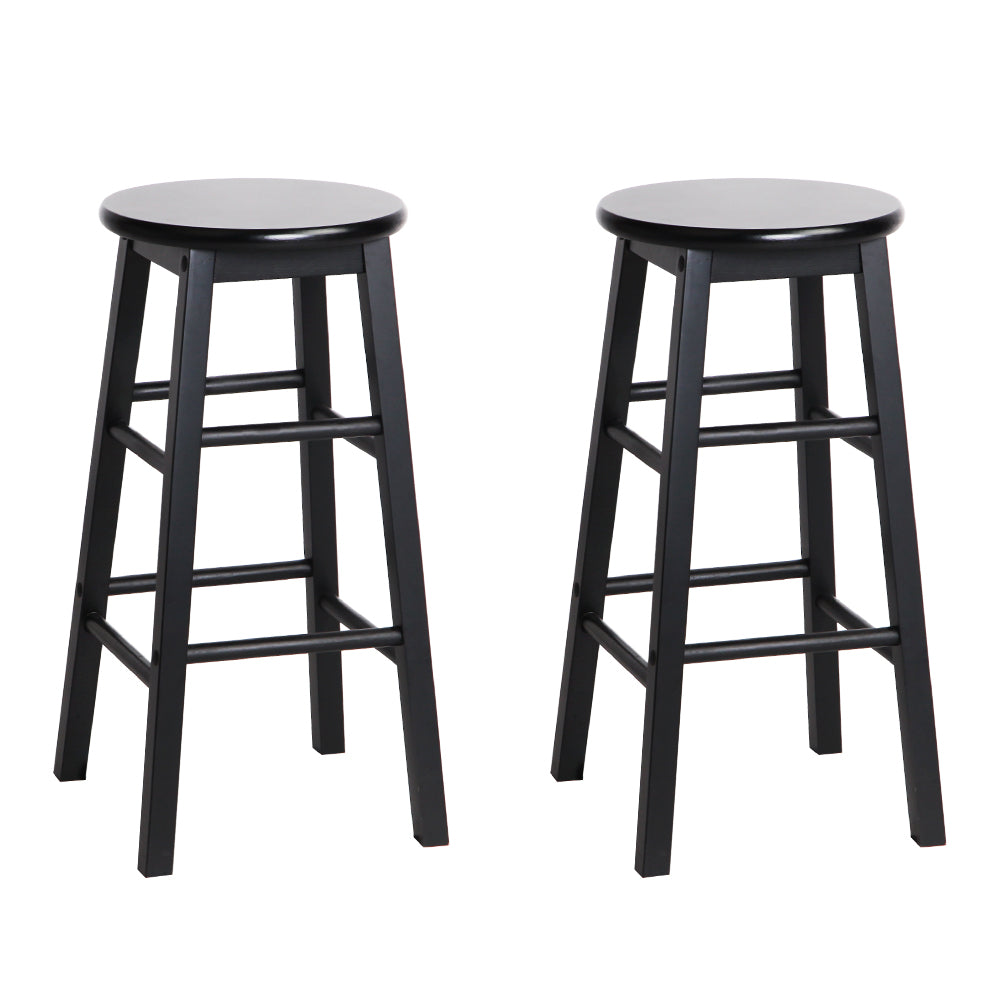 Artiss Set of 2 Black Beech Wood Backless Bar Stools showcasing sturdy design and sleek finish.