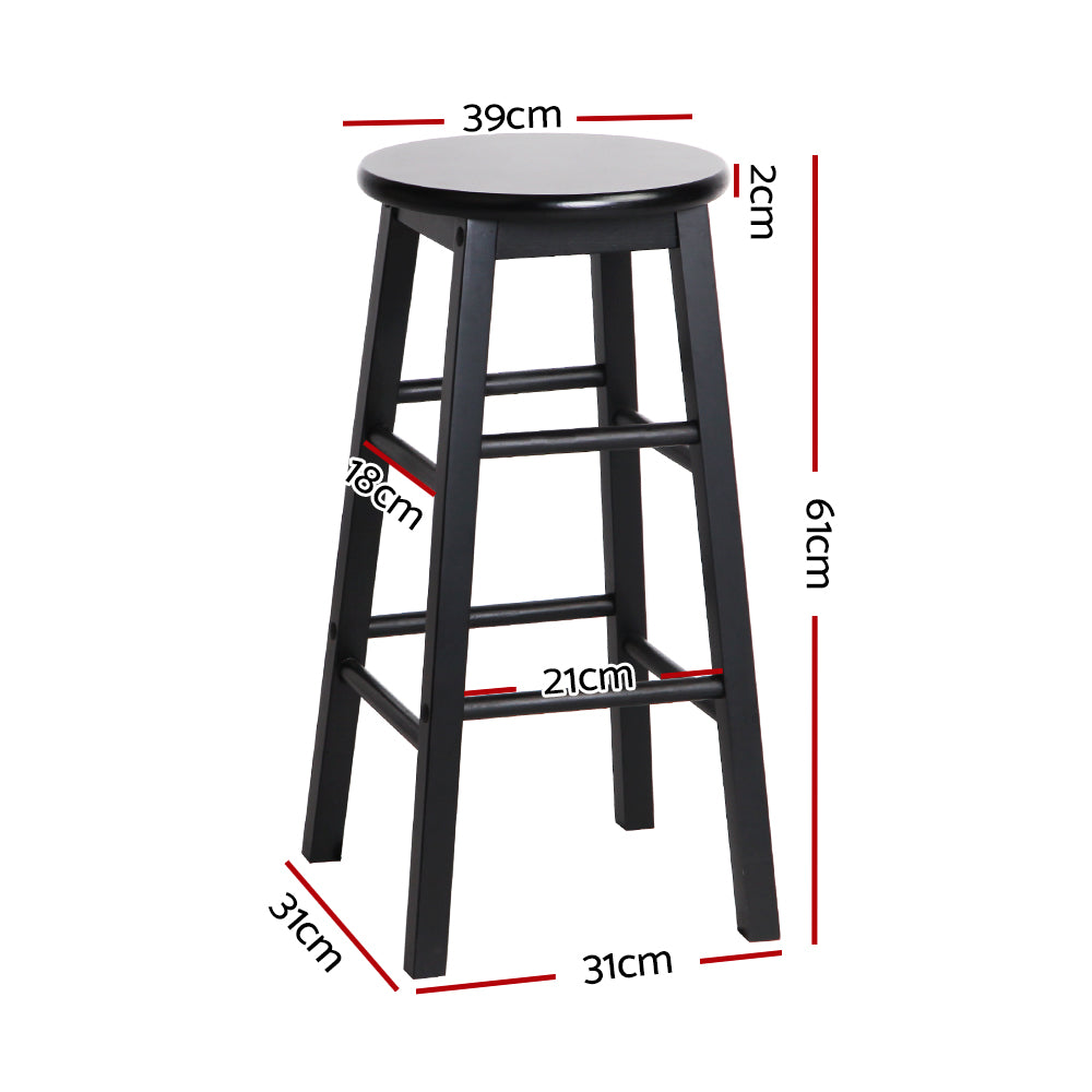 Artiss Set of 2 Black Beech Wood Backless Bar Stools showcasing sturdy design and sleek finish.