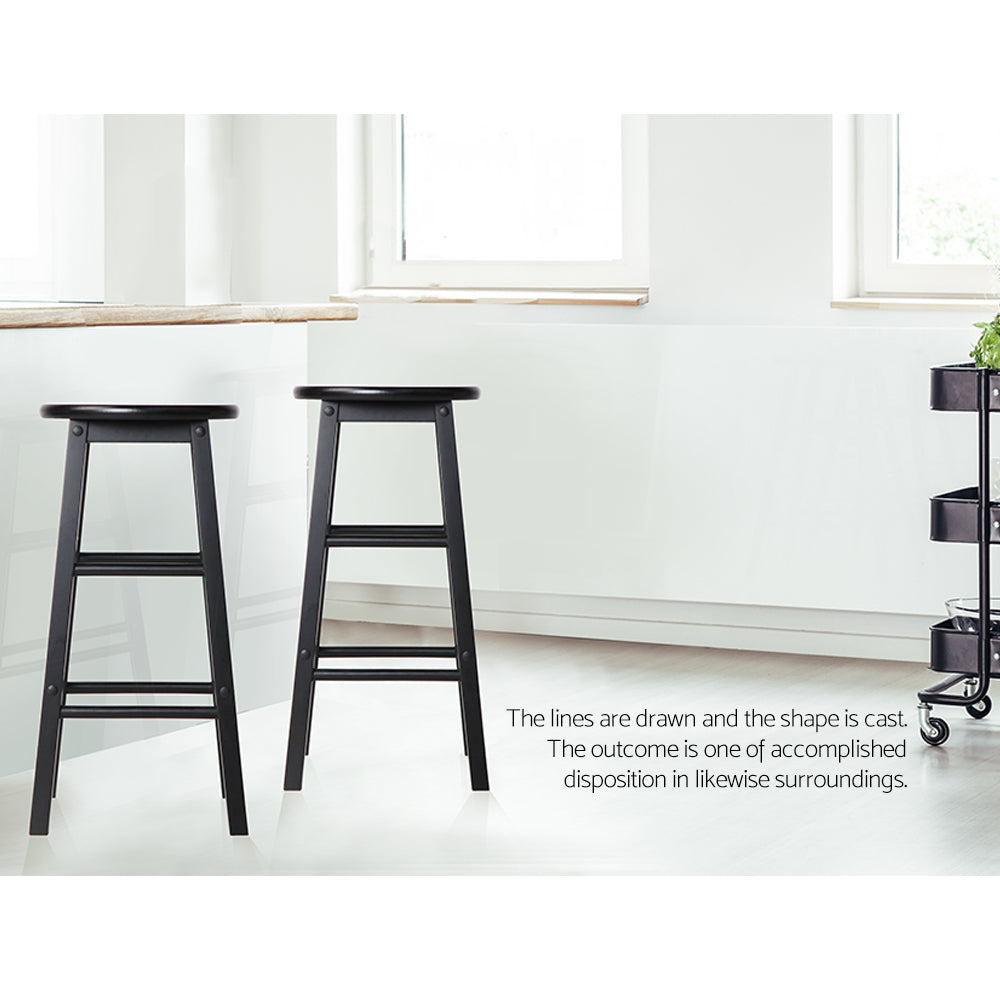 Artiss Set of 2 Black Beech Wood Backless Bar Stools showcasing sturdy design and sleek finish.